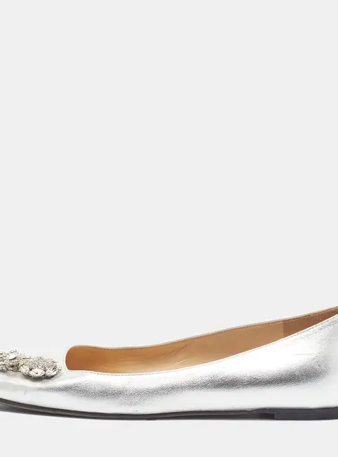 Jimmy Choo Mirele Size 36.5 Silver Leather Ballet Flats