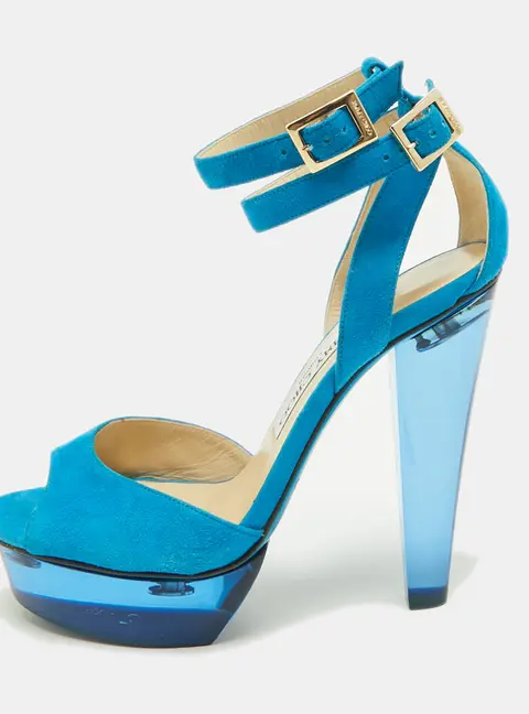 Jimmy Choo Niagara Size 36.5 Blue Suede Platform Ankle Strap Sandals