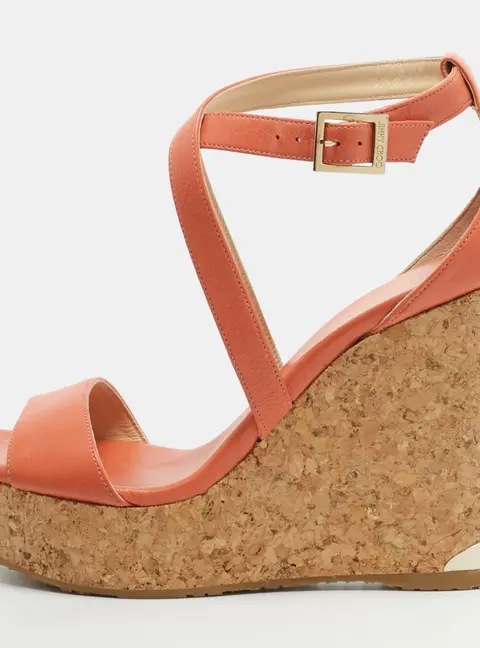 Jimmy Choo Portia Size 39 Orange Leather Cork Wedge Sandals