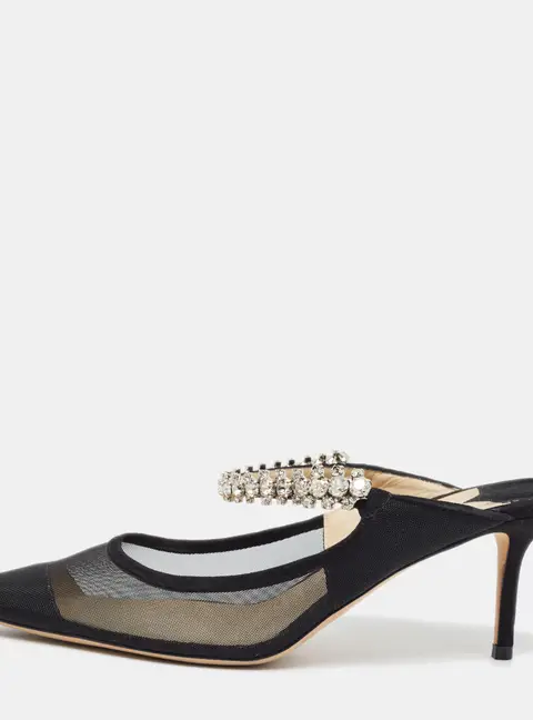Jimmy Choo Bing 100 Size 40 Black Net and Suede Mules