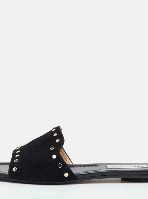 Jimmy Choo Nanda Size 40 Black Suede Flat Slide Sandals