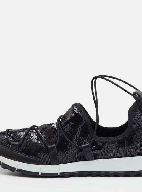 Jimmy Choo Andrea Size 39 Black Sequins and Leather Slip On Sneakers
