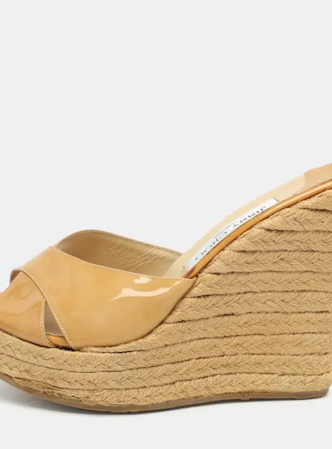 Jimmy Choo Phyllis Size 39 Beige Patent Leather Espadrilles Platform Wedges Sandals