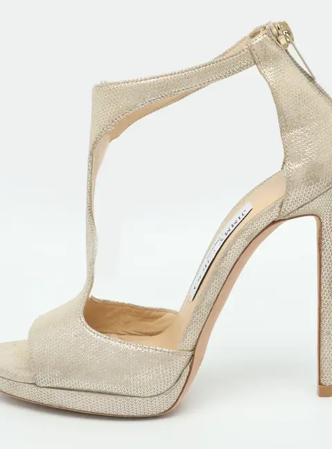 Jimmy Choo Size 36 Gold Metalic Leather T-Strap Sandals