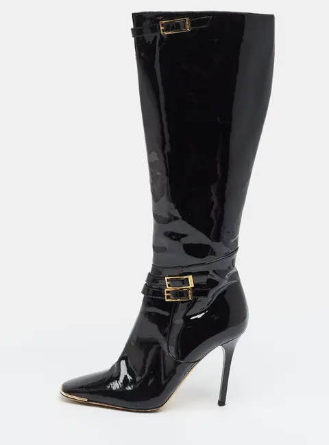 Jimmy Choo Sheila Size 38 Black Patent Leather Knee Length Boots