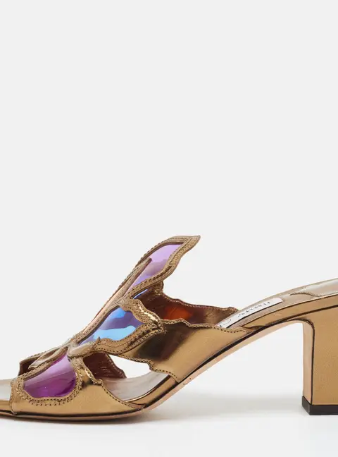 Jimmy Choo Size 38 Gold/Purple  Leather Mules