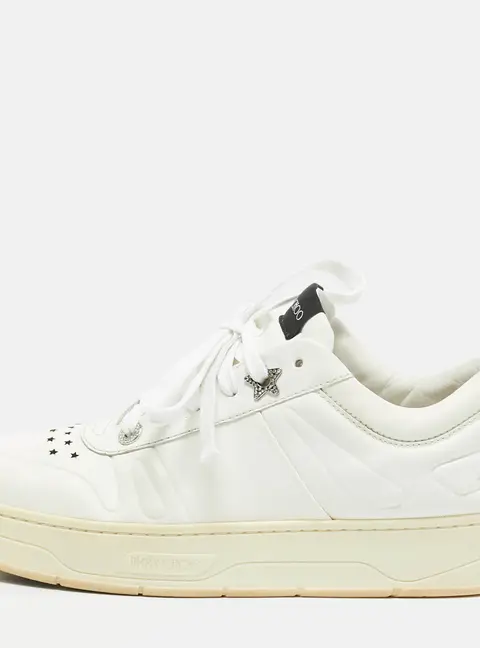 Jimmy Choo Studded Hawaii/F Size 40 White Leather Lace Up Sneakers