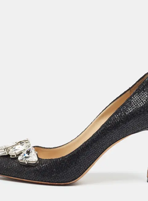 Jimmy Choo Marvel Size 38 Black Glitter Crystal Embellished Pumps
