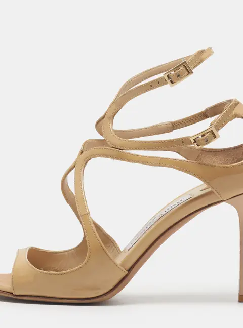 Jimmy Choo Lang Size 35 Beige Patent Leather Ankle Strap Sandals