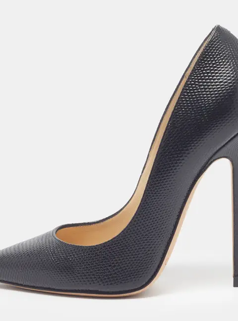 Jimmy Choo Anouk Size 36 Black Lizard Embossed Leather Pumps