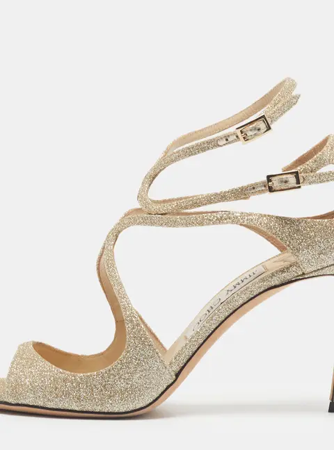 Jimmy Choo Ivette Size 39 Gold Glitter Ankle Strap Sandals