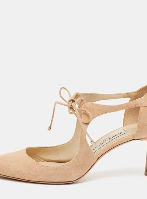 Jimmy Choo Vanessa Size 39 Cream Suede Ankle Tie Pumps