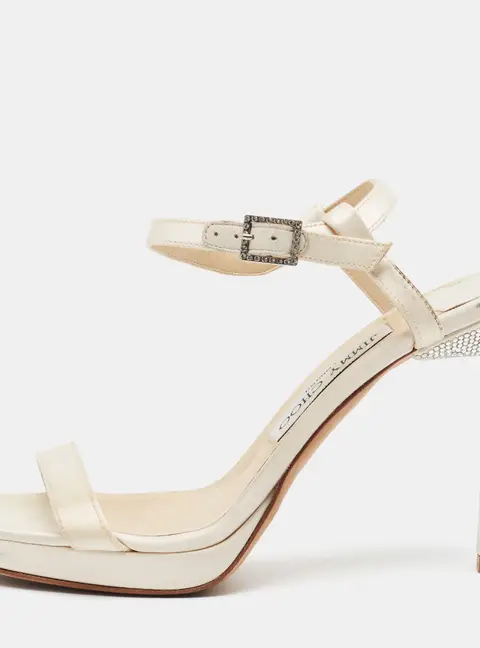 Jimmy Choo Minny Size 37 Cream Satin Ankle Strap Sandals