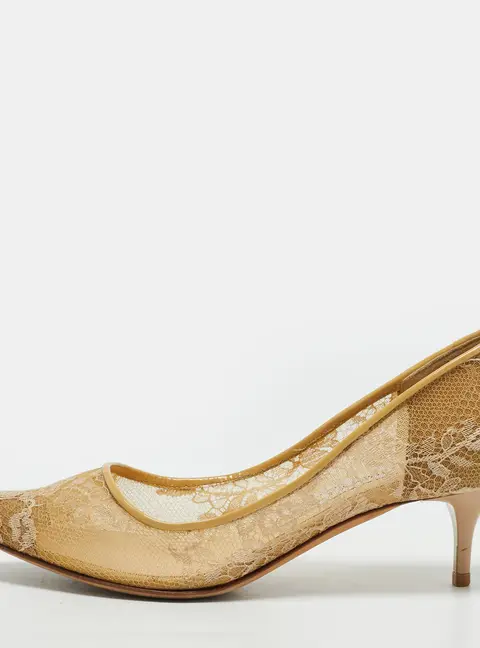 Jimmy Choo Romy Size 35.5 Beige Lace and Mesh Pumps