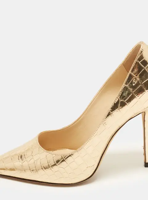 Jimmy Choo Size 36 Gold Croc Embossed Leather Pumps