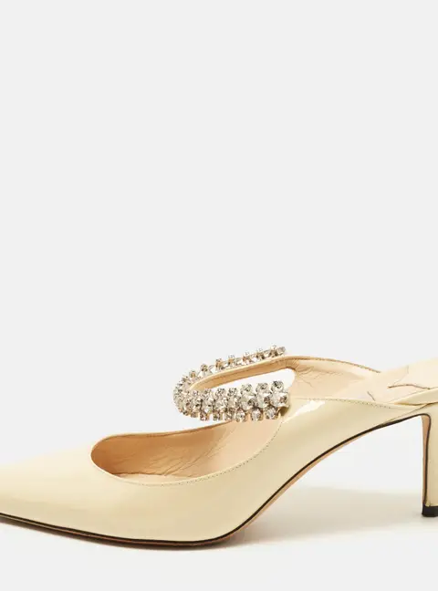 Jimmy Choo Bing Size 38.5 Cream Patent Leather Mules