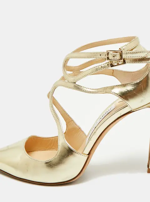 Jimmy Choo Lancer Size 36.5 Gold Leather Ankle Strap Sandals