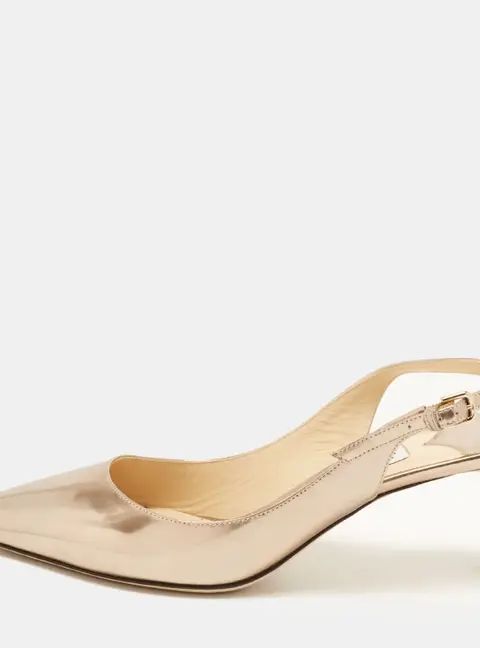 Jimmy Choo Ray Size 37.5 Gold Leather Slingback Pumps