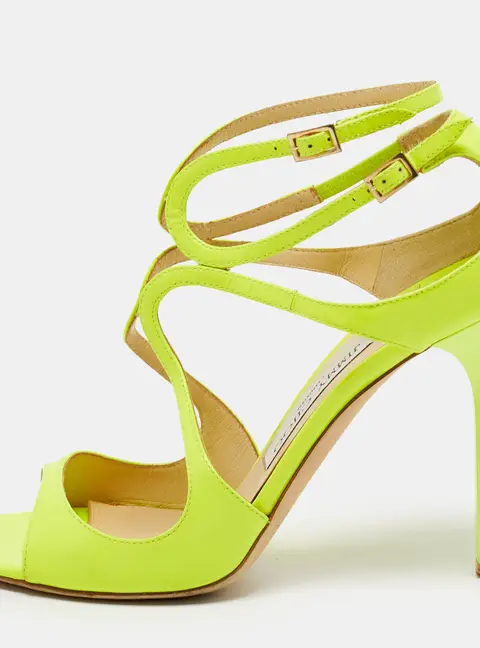 Jimmy Choo Lance Size 38 Neon Yellow Leather Ankle Strap Sandals