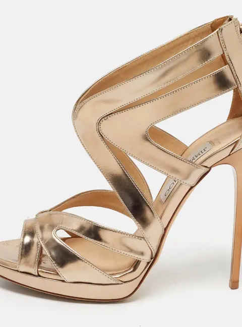 Jimmy Choo Collar Size 38 Metallic Leather Cut-Out Strappy Sandals
