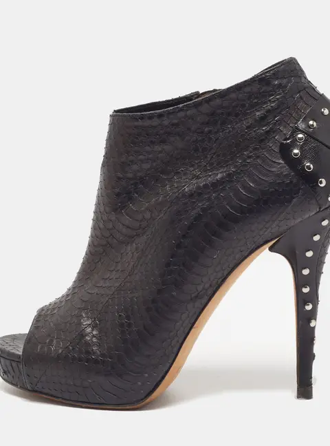 Jimmy Choo Cancealed Size 37.5 Black Python Leather Ankle Length Boots