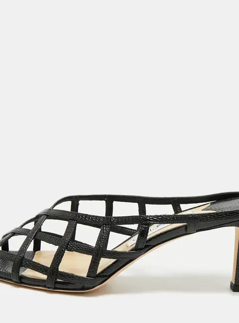 Jimmy Choo Sai Size 38 Black Lizard Embossed Leather Mules