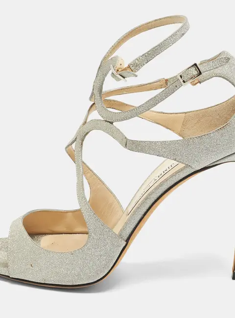 Jimmy Choo Marianne Size 42 Silver Glitter Ankle Strap Sandals