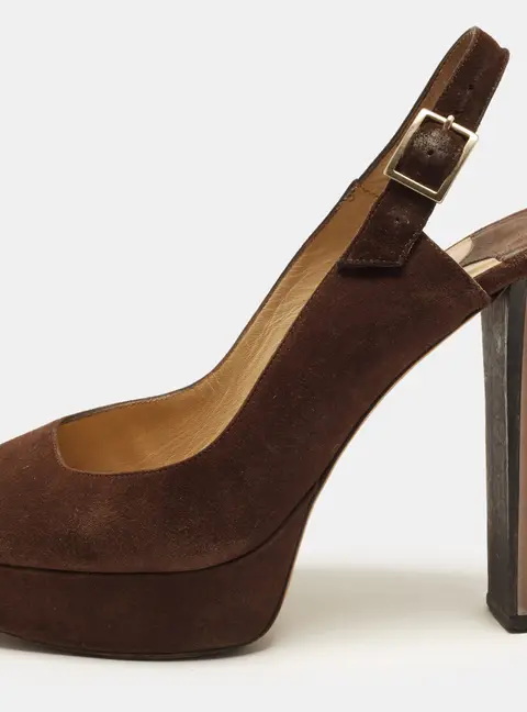 Jimmy Choo Clue Size 37 Brown Suede Platform Slingback Pumps