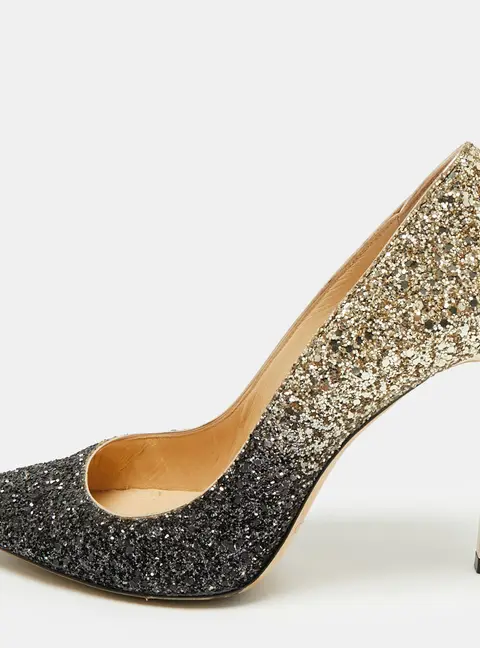 Jimmy Choo Romy Size 36 Gold/Black Coarse Glitter Pumps