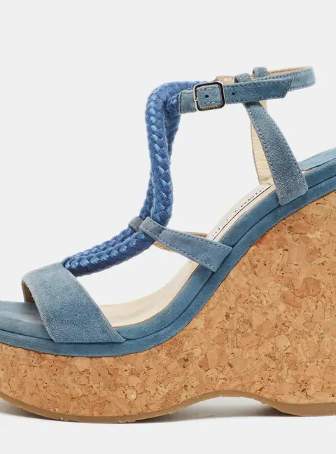 Jimmy Choo Wynwood Size 38 Blue Suede Wedge Sandals