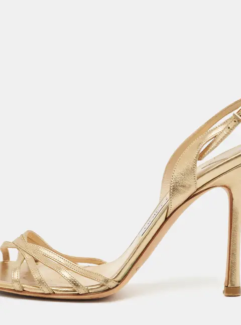 Jimmy Choo India Size 38.5 Gold Leather Slingback Sandals