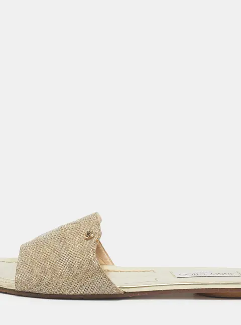 Jimmy Choo Nanda Size 39 Gold Lurex Fabric Flat Slides