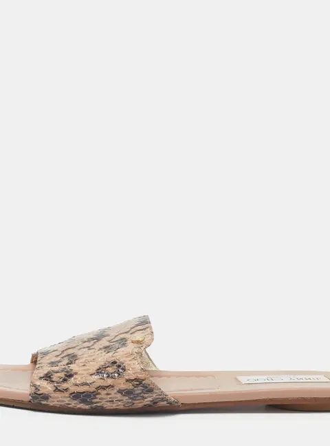 Jimmy Choo Nanda Size 39 Beige Leather and WaterSnake Flat Slides