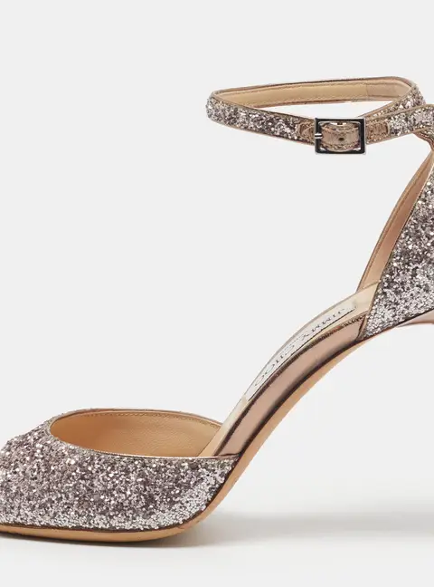 Jimmy Choo Annie Size 39 Metallic Glitter Ankle Strap Sandals
