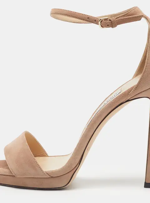 Jimmy Choo Misty Size 38.5 Beige Suede Ankle Strap Sandals