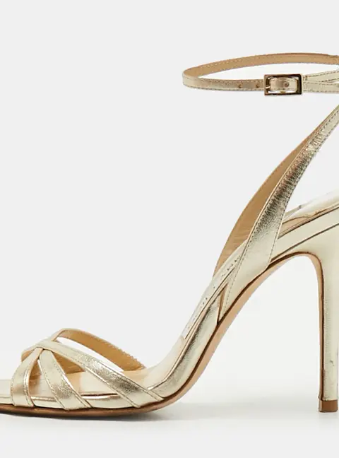 Jimmy Choo India Size Gold Leather Ankle Strap Sandals