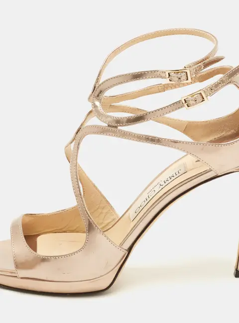 Jimmy Choo Lance Size 38.5 Metallic Leather Ankle Strap Sandals