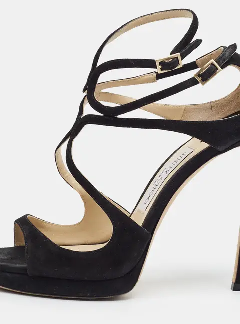 Jimmy Choo Lancer Size 39 Black Suede Ankle Strap Sandals