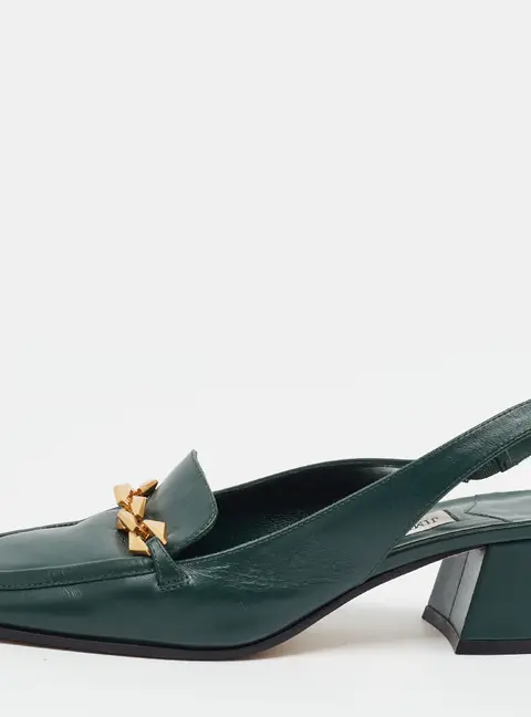 Jimmy Choo Diamond Size 37 Green Leather Slingback Pumps