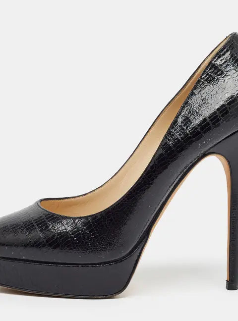 Jimmy Choo Cosmic Size 40 Black Lizard Embossed Leather Platform Pumps