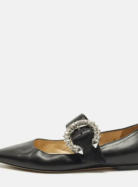 Jimmy Choo Melva Size 37 Black Leather Ballet Flats