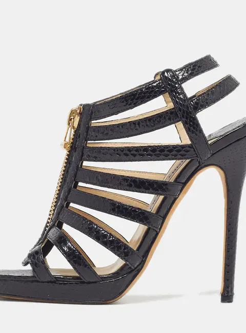 Jimmy Choo Glenys Size 38.5 Black Snakeskin Leather Sandals