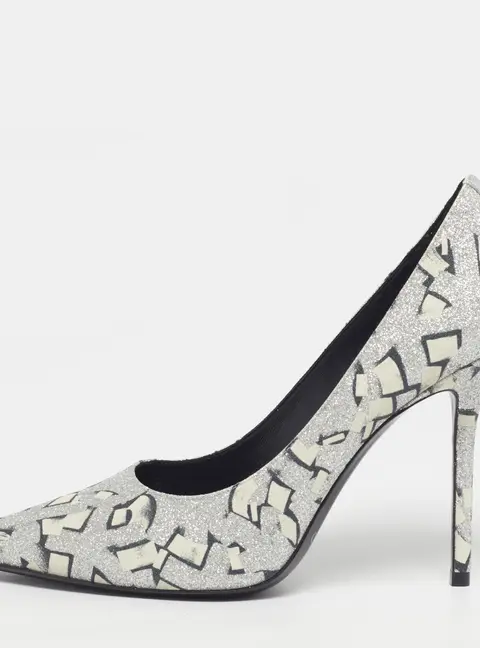 Jimmy Choo Love Size 40 Silver Glitter/Cream Pointed Toe Pumps
