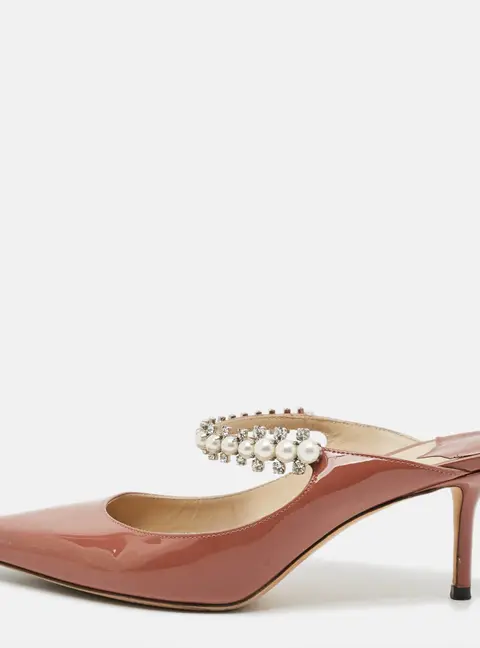 Jimmy Choo Bing 65 Size 38 Brown Patent Leather Crystal Embellished Mules