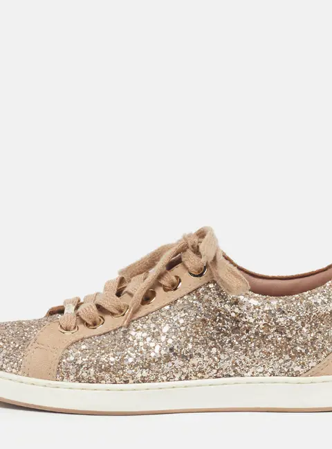 Jimmy Choo Miami Size 35.5 Brown/Gold Glitter and Suede Lace Up Sneakers