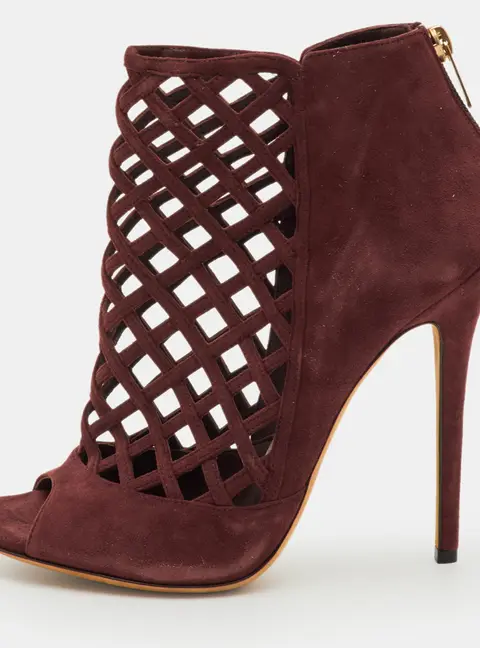 Jimmy Choo Drift Size 39 Burgundy Suede Cutout Peep Toe Ankle Booties
