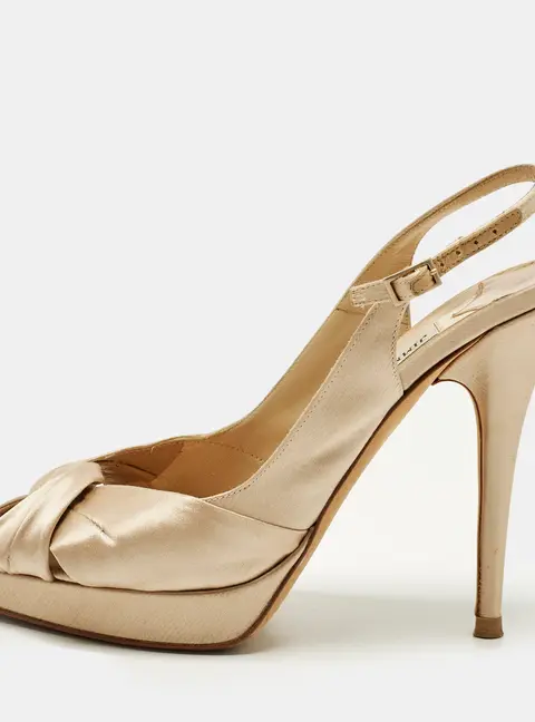 Jimmy Choo Nova Size 39 Beige Satin Peep Toe Slingback Pumps