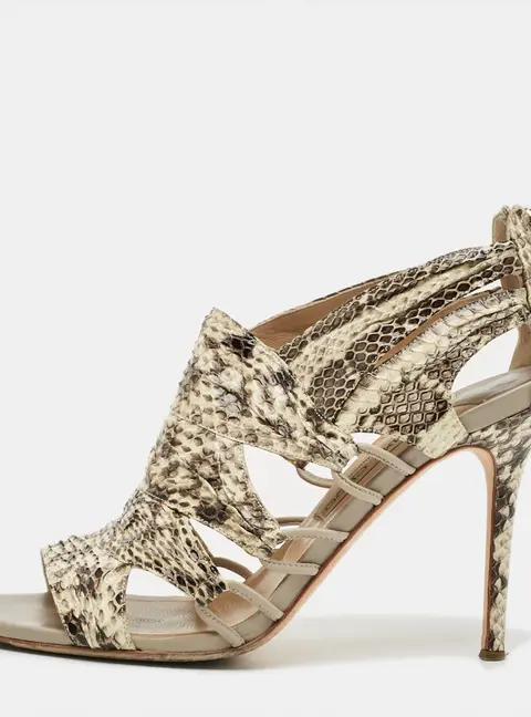 Jimmy Choo Cut Out Size 40 Grey Watersnake Leather Open Toe Pumps