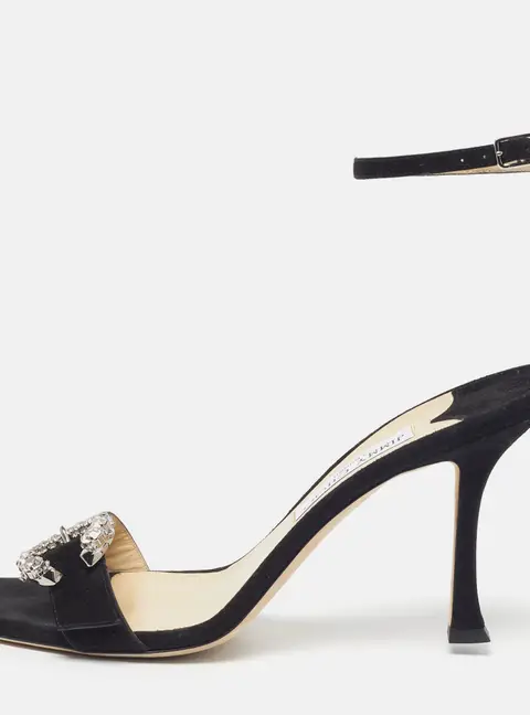 Jimmy Choo Marsai Size 40.5 Black Suede Ankle Strap Sandals