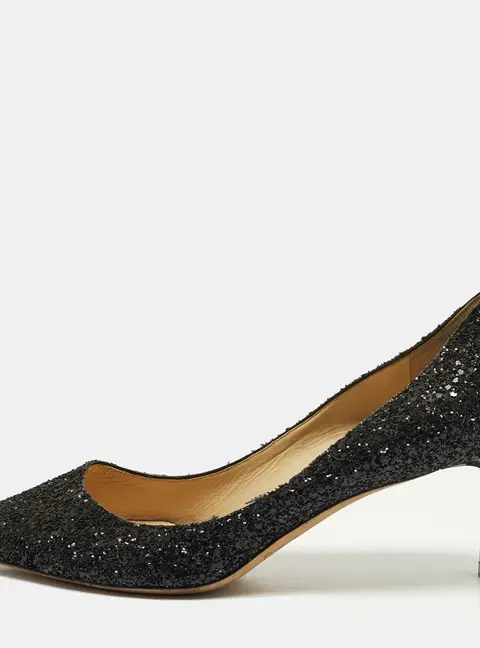Jimmy Choo Romy Size 38 Black Glitter Pointed Toe  Pumps